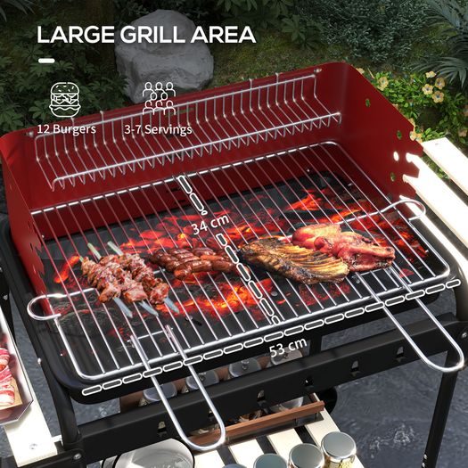 Charcoal BBQ, with Five Position Grill Grate - Red