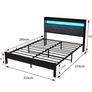 Charging Station,LED Lights, 150x200 cm Heavy Duty Metal Platform Bed Kingsize Image 6