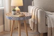 Stone Marble Round Indoor Side Tables with Detachable Wooden 3 Legs, Versatile Tray Table, Perfect For Round Coffee Table Tea, and Relaxation Time 15 Inch Bohemian