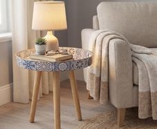 Stone Marble Round Indoor Side Tables with Detachable Wooden 3 Legs, Versatile Tray Table, Perfect For Round Coffee Table Tea, and Relaxation Time 15 Inch Bohemian