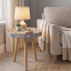 Stone Marble Round Indoor Side Tables with Detachable Wooden 3 Legs, Versatile Tray Table, Perfect For Round Coffee Table Tea, and Relaxation Time 15 Inch Bohemian