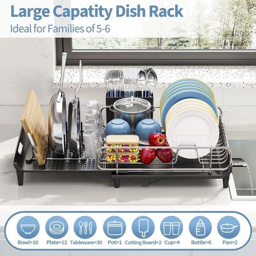 Brand New Urackify Dish Drainer, Expandable Dish Rack, Foldable Dish Drainer with Removable Cutlery