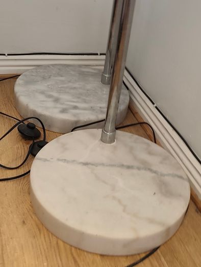Chrome Arc Over Reach Lamps. Marble base. (Pair)