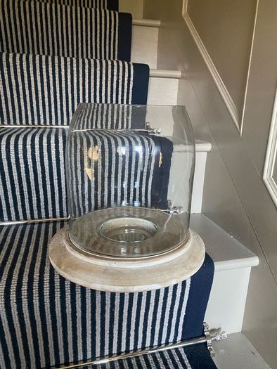 New XL solid washed wood and glass centre piece or hurricane vase