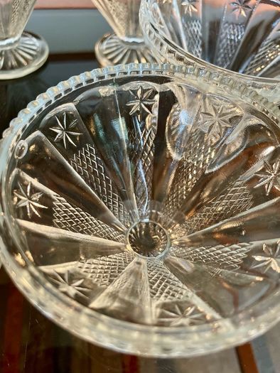 1950s Art Deco Vintage Pressed Glass Dishes Footed Set Of 6 1950