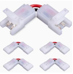 Adjustable 90-Degree L-Shaped Connectors, 2-Pin 8Mm, 5pcs, for 5050 RGB LED Strip Lights with a Width, Designed for Solderless Snap-In Connections