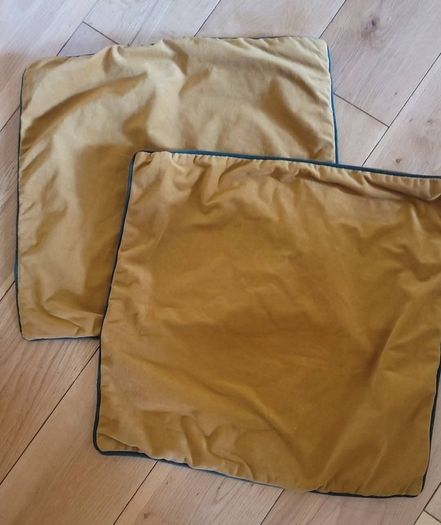 Free Cushion Covers x2 Golden Mustard Velour with Bottle Green Piping