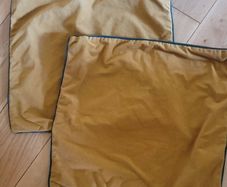 Free Cushion Covers x2 Golden Mustard Velour with Bottle Green Piping