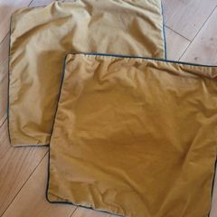 Free Cushion Covers x2 Golden Mustard Velour with Bottle Green Piping