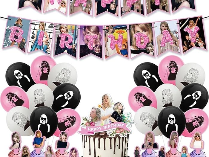 FREE P&P | Taylor Singer Birthday Decorations Popular Taylor Singer Birthday Party Supplies Happy Birthday Banner, Cake Toppers & Cupcake Toppers, Balloons