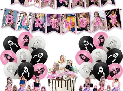 FREE P&P | Taylor Singer Birthday Decorations Popular Taylor Singer Birthday Party Supplies Happy Birthday Banner, Cake Toppers & Cupcake Toppers, Balloons