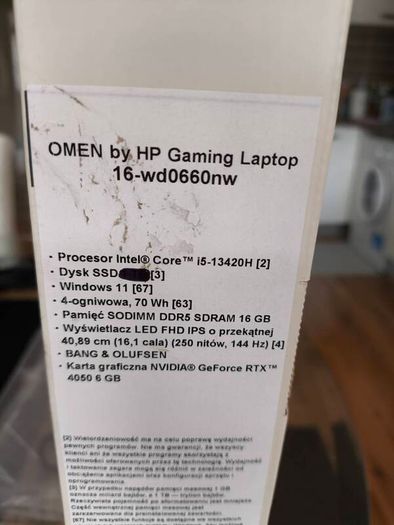 Brand New Gaming Laptop Hp Omen Intel i5 13420H 8/12 RTX4050 6GB 120W GDDR7 16GB DDR5 5600mhz 512GB NVMe PCIE 4.0 16.1" 1080p 144hz Ips 250nits Win11 RGB