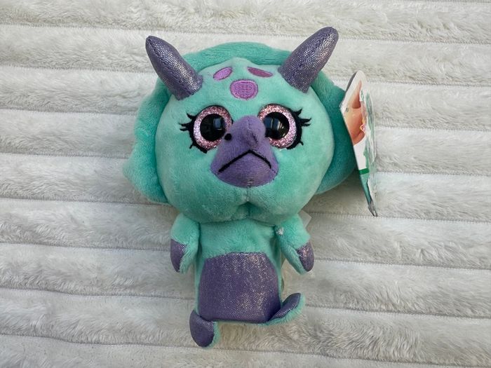 Popetz Triceratops Dinosaur Jumping Plush Toy Sot Teal Purple NO Sounds Eolo Toys Used Please see photos
