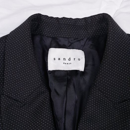 Sandro Paris Black Micro Polka Dot Double-Breasted Tailored Blazer Jacket 12UK/40EU
