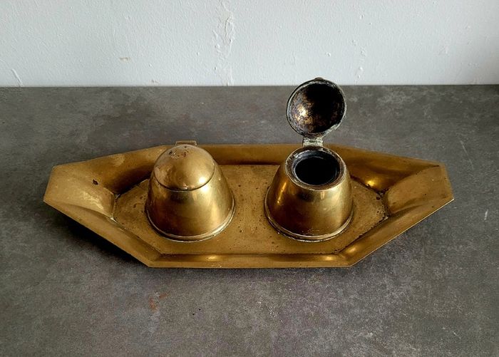 Vintage military brass inkwell