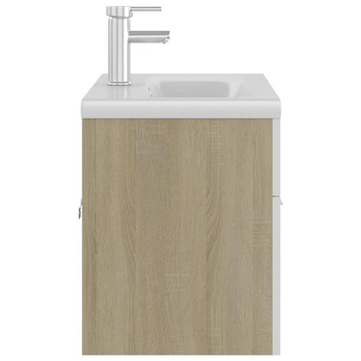 Sink Cabinet with Built-in Basin White and Sonoma Oak Chipboard