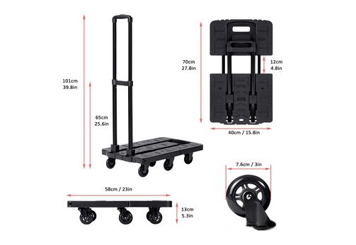 Heavy Duty Folding Hand Truck, Rotating Wheel Folding Trolley Folding Platform Luggage Cart Platform Truck for Luggage, Travel, Shopping, Auto, Moving and Office Use