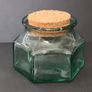 Vintage Green Glass Jar with Cork Lid Hexagonal Retro Storage Pot Image 5
