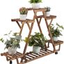 Wooden Plant Stand with Wheels Multi-Tier Display Shelf Image 3