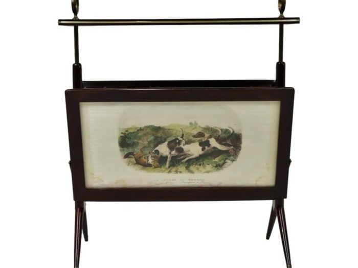 Vintage Italian Mahogany  Brass Magazine Rack attributed to Ico Parisi 1950s