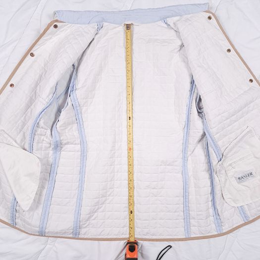 Basler Light Powder Blue Quilted Lightweight Jacket Tan Leatherette Trim 18UK/46EU