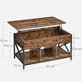 Living Room Table with Lift Top, Coffee Table, Hidden Compartment and Open Compartments, Steel Frame, 50 x 100 x (46.5-62) cm, Vintage Brown and Black Image 6