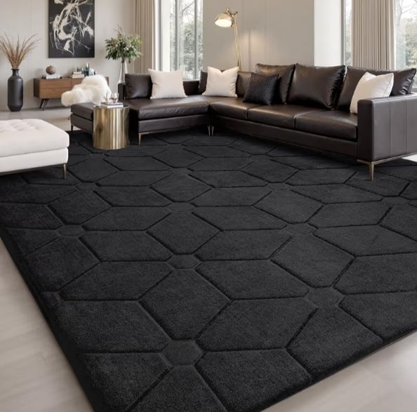 Living Room 120x160,3D Black Area Rugs for Bedroom,Extra Large Rugs for living room,Machine Washable Anti Slip Short Pile Rug Carpets Mat for Kids Room Bedroom