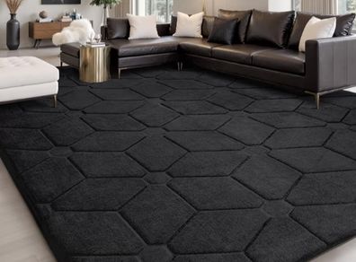 Living Room 120x160,3D Black Area Rugs for Bedroom,Extra Large Rugs for living room,Machine Washable Anti Slip Short Pile Rug Carpets Mat for Kids Room Bedroom
