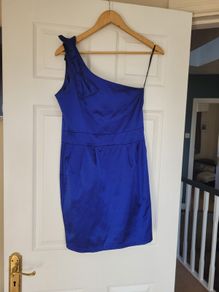 Blue one shoulder mini dress with pockets