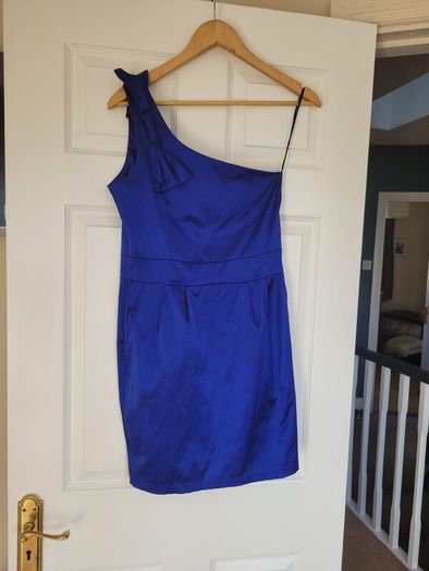 Blue one shoulder mini dress with pockets