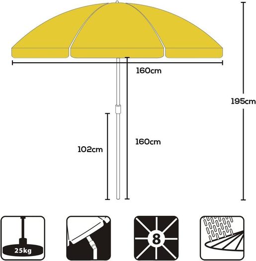 1.6m Beach Umbrella with Cover, Portable Tilting Garden Parasol Umbrella, Garden Umbrella for Beach/Pool/Patio, Round Sunscreen UV20+ Yellow