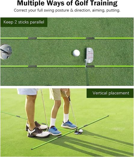 Valley Golf Alignment Sticks - 2 Pack Collapsible Golf Practice Rods for Aiming, Putting, Full Swing Trainer, Posture Corrector with Clear Tube Case, Portable Golf Training Equipment