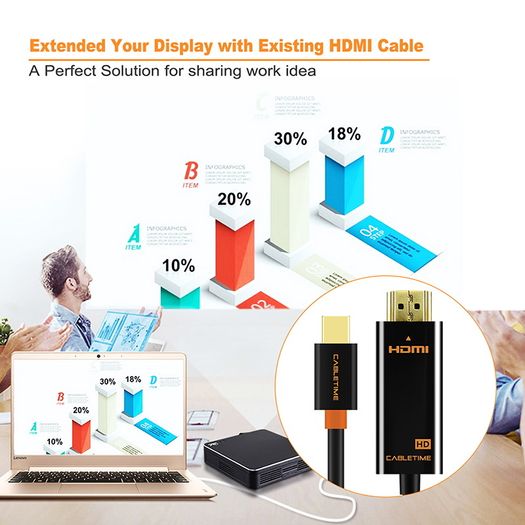 Cabletime 2M Mini DisplayPort (Thunderbolt) to HDMI 1080P Male (Video-Audio) TV (Gold-Plated) Cable (Black) (Brand New/Warranty)
