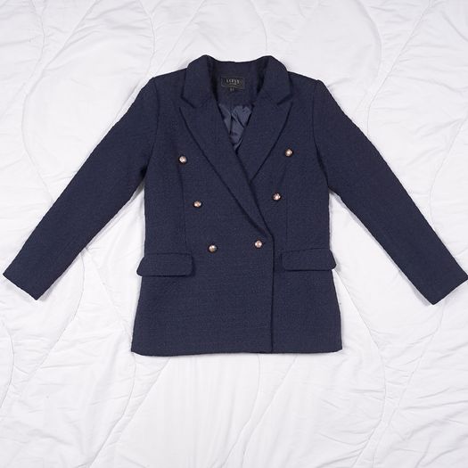 Lipsy Navy Blue Textured Boucle Double-Breasted Tailored Blazer Jacket 10UK/38EU