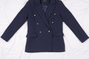 Lipsy Navy Blue Textured Boucle Double-Breasted Tailored Blazer Jacket 10UK/38EU