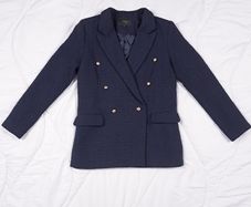 Lipsy Navy Blue Textured Boucle Double-Breasted Tailored Blazer Jacket 10UK/38EU