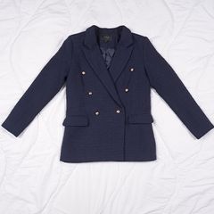 Lipsy Navy Blue Textured Boucle Double-Breasted Tailored Blazer Jacket 10UK/38EU