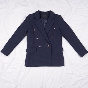 Lipsy Navy Blue Textured Boucle Double-Breasted Tailored Blazer Jacket 10UK/38EU