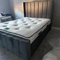 New Florida Vertical Line Style Upholstered Panel Plush Velvet Bed Frame Uk