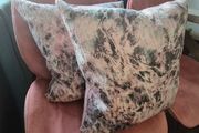 2 x Scatter Box cushions in mint green and pale pink velvet material