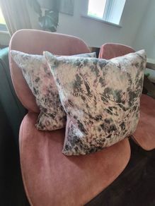 2 x Scatter Box cushions in mint green and pale pink velvet material