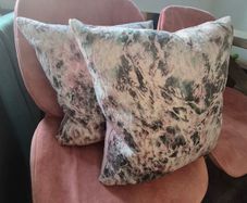 2 x Scatter Box cushions in mint green and pale pink velvet material