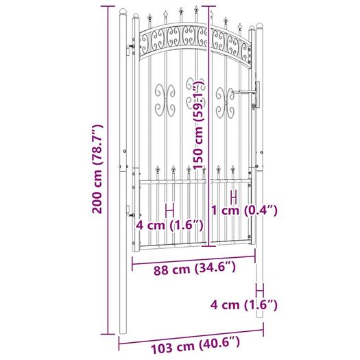 Fence Gate with Spear Top Black 103x150 cm