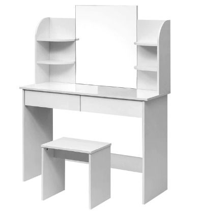 BRAND NEW Modern Dressing Table Set Cosmetic Table With Mirror 2 Drawers 4 Shelves For Home Bedroom 108x42x142cm