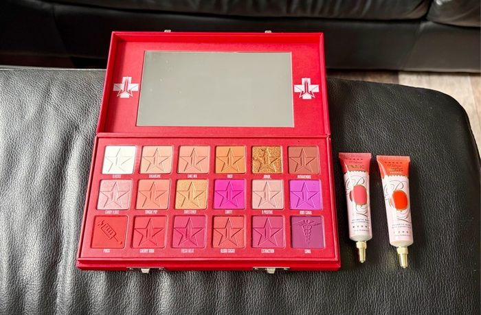 Jeffree Star Blood Sugar Eyeshadow Palette + 2 P. Louise Bases Bundle Red Limited Makeup Set