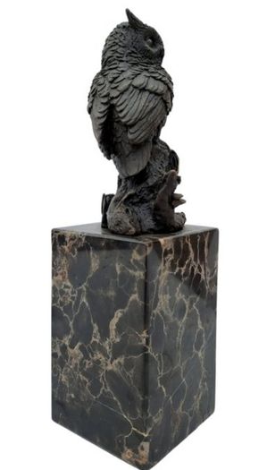 Bronze Owl Sculpture - Bronze, Marble, Signed