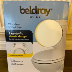 Brand new wood toilet seat, stainless steel release hinge