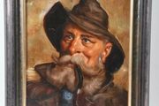 Antique oil painting of a man with pipe