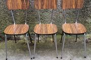 Mid-century faux wood formica &amp; chrome chairs