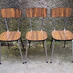 Mid-century faux wood formica & chrome chairs
